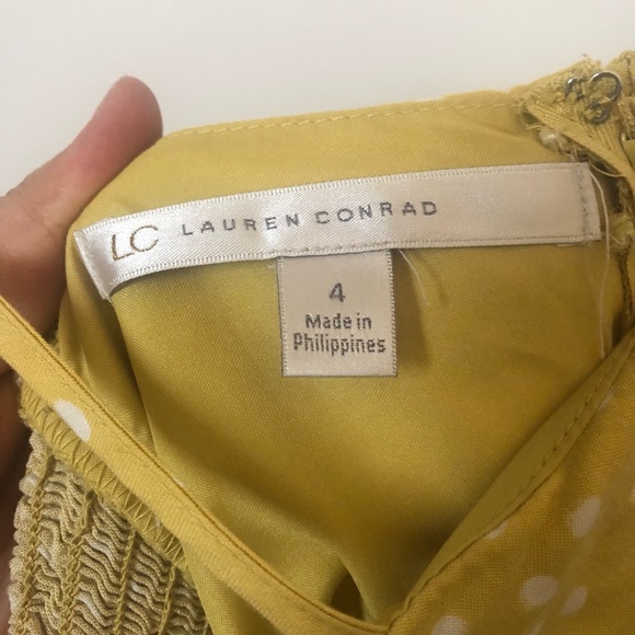 Lauren Conrad Yellow Polka Dot Bow Strap Dress, Size 4 - Picture 3 of 5